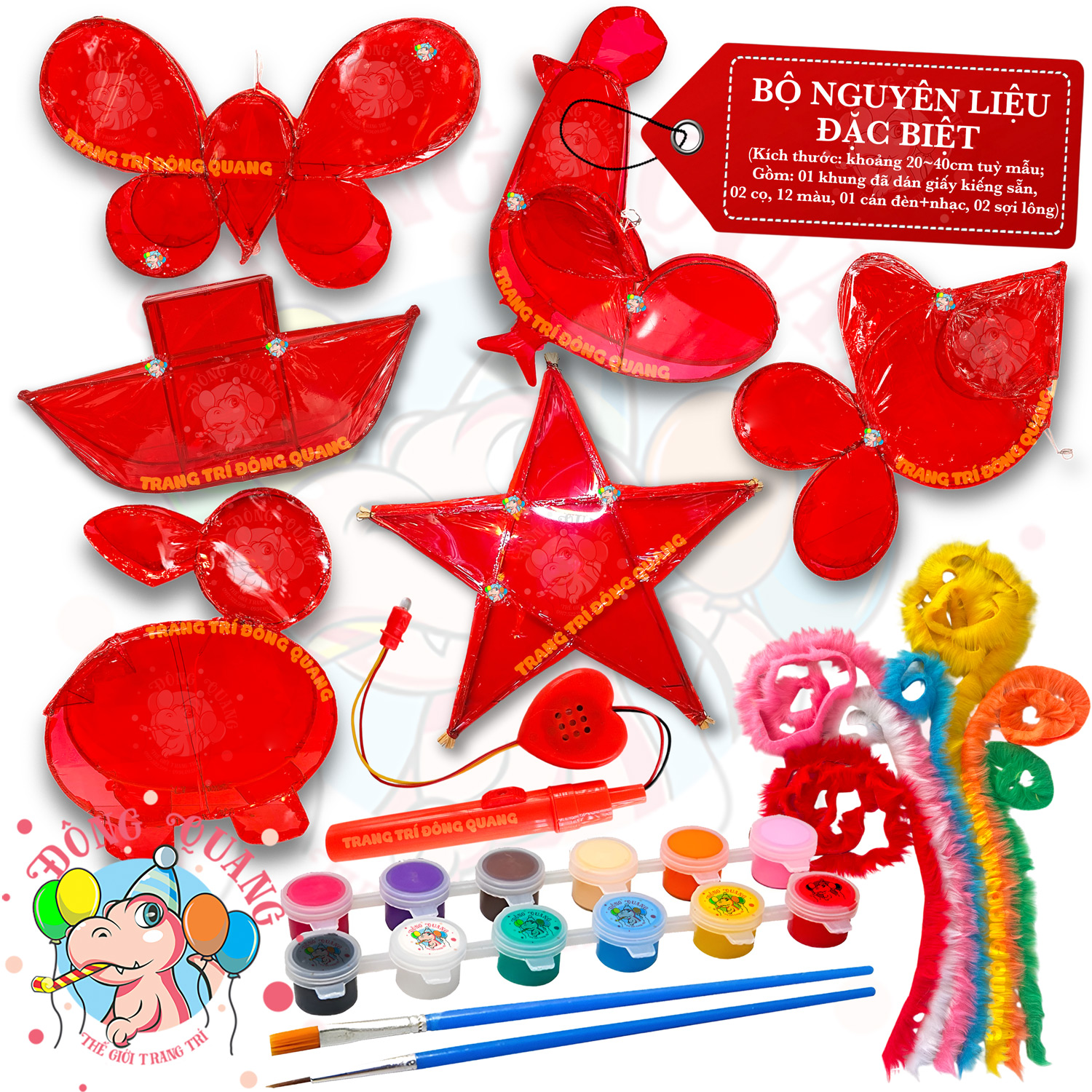 Bộ kit trang trí lồng đèn Trung thu khung tre giấy kiếng (30-60cm)