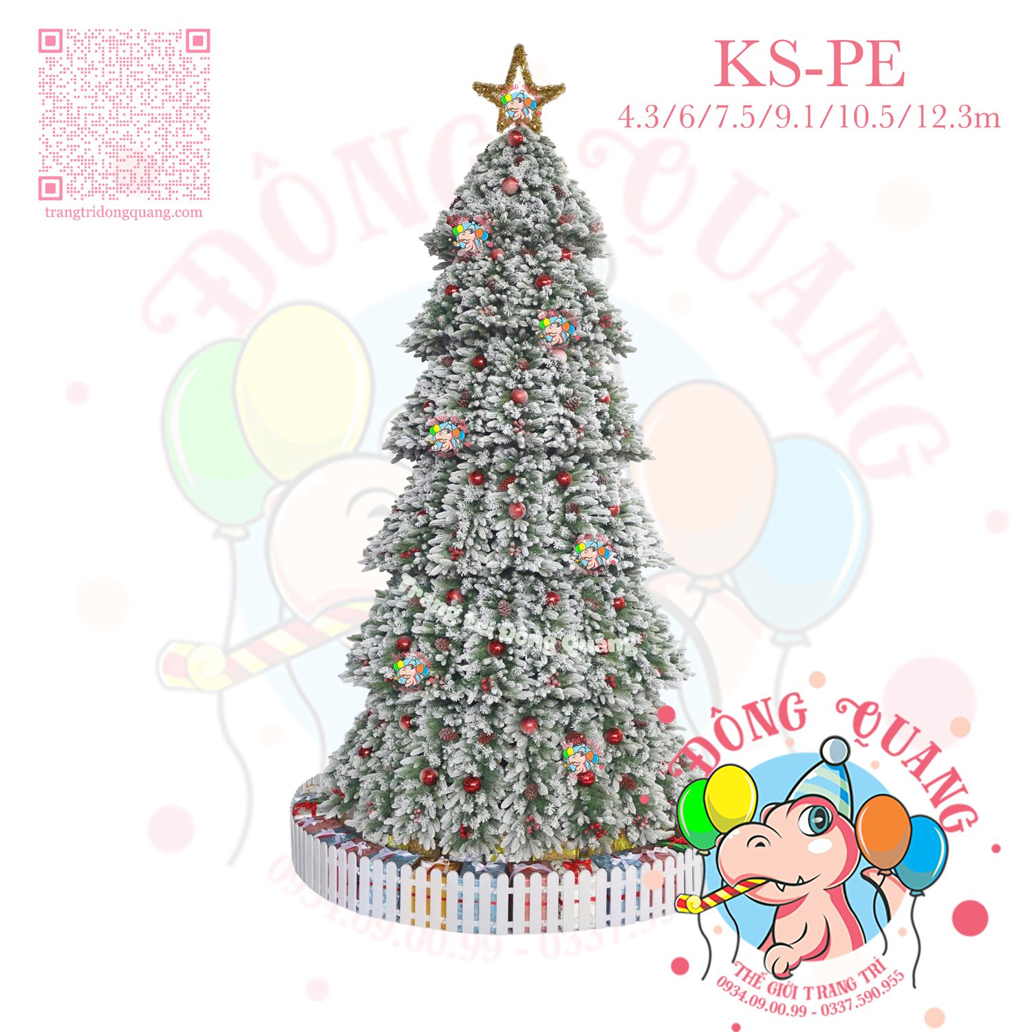 Cây thông khổng lồ PE 3 loại lá phủ tuyết trang trí