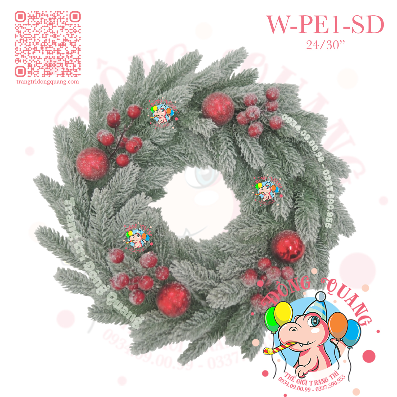 Vòng hoa PE lá chiếc phủ tuyết có trang trí