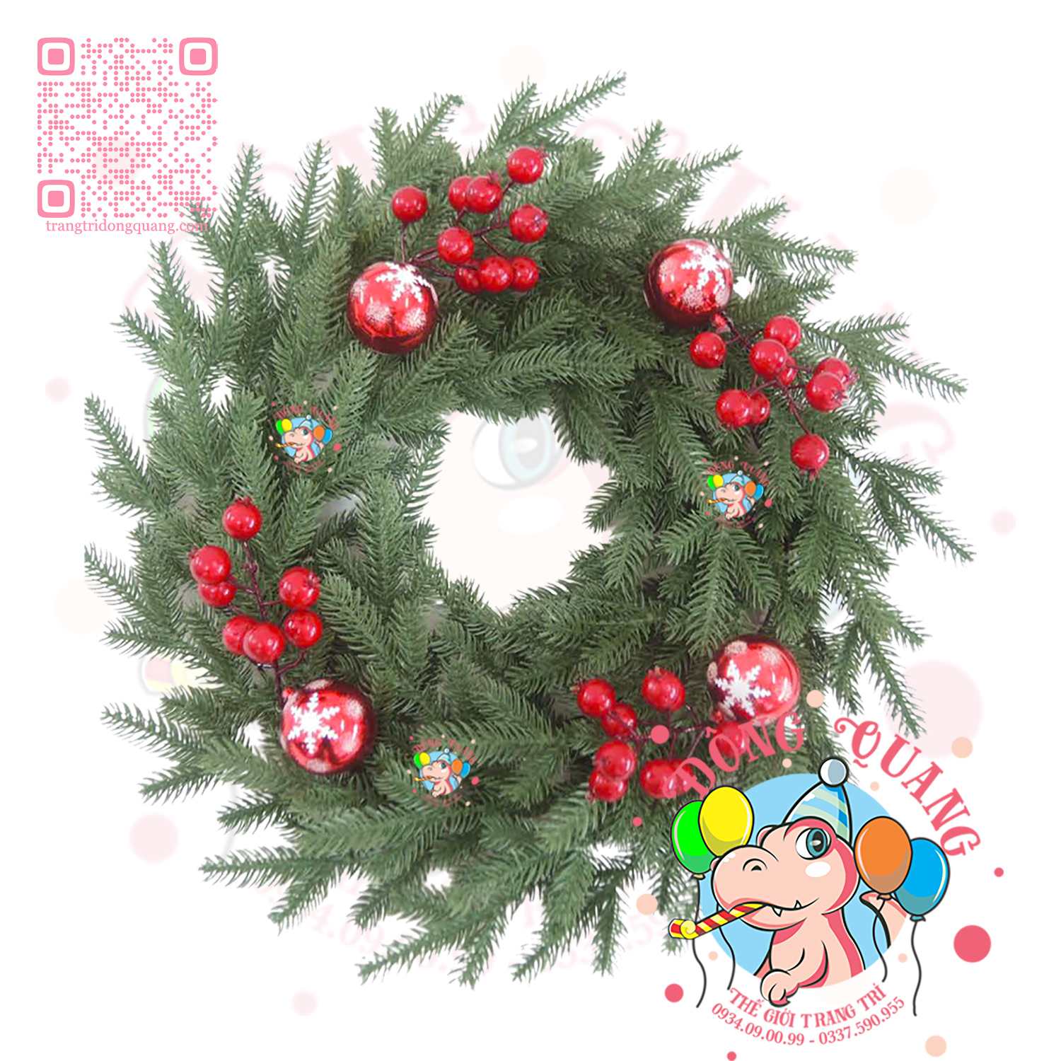 Vòng hoa nhánh thông 5 lá PE trang trí