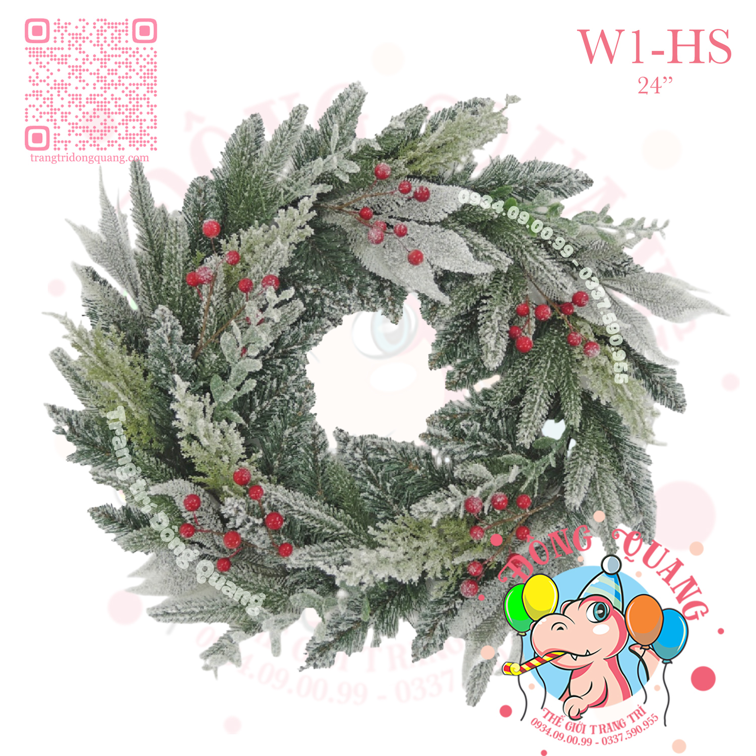 Vòng hoa 5 loại lá đầu vuốt nhọn phủ tuyết cherry