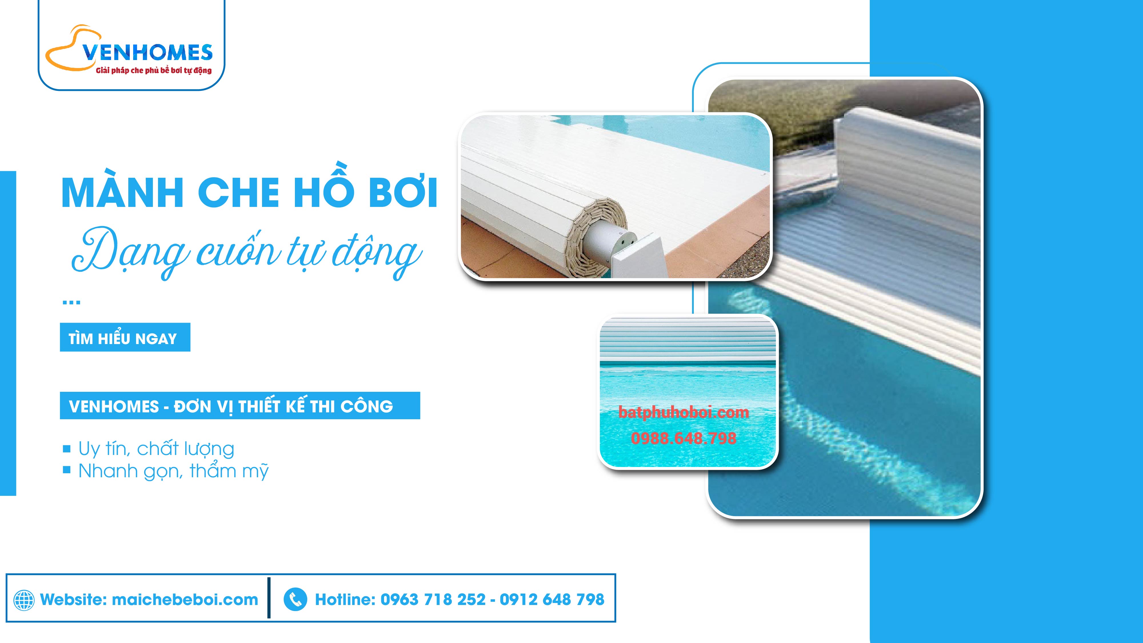 Địa chỉ thiết kế thi công mành che hồ bơi dạng cuốn tự động điều khiển từ xa uy tín, chất lượng