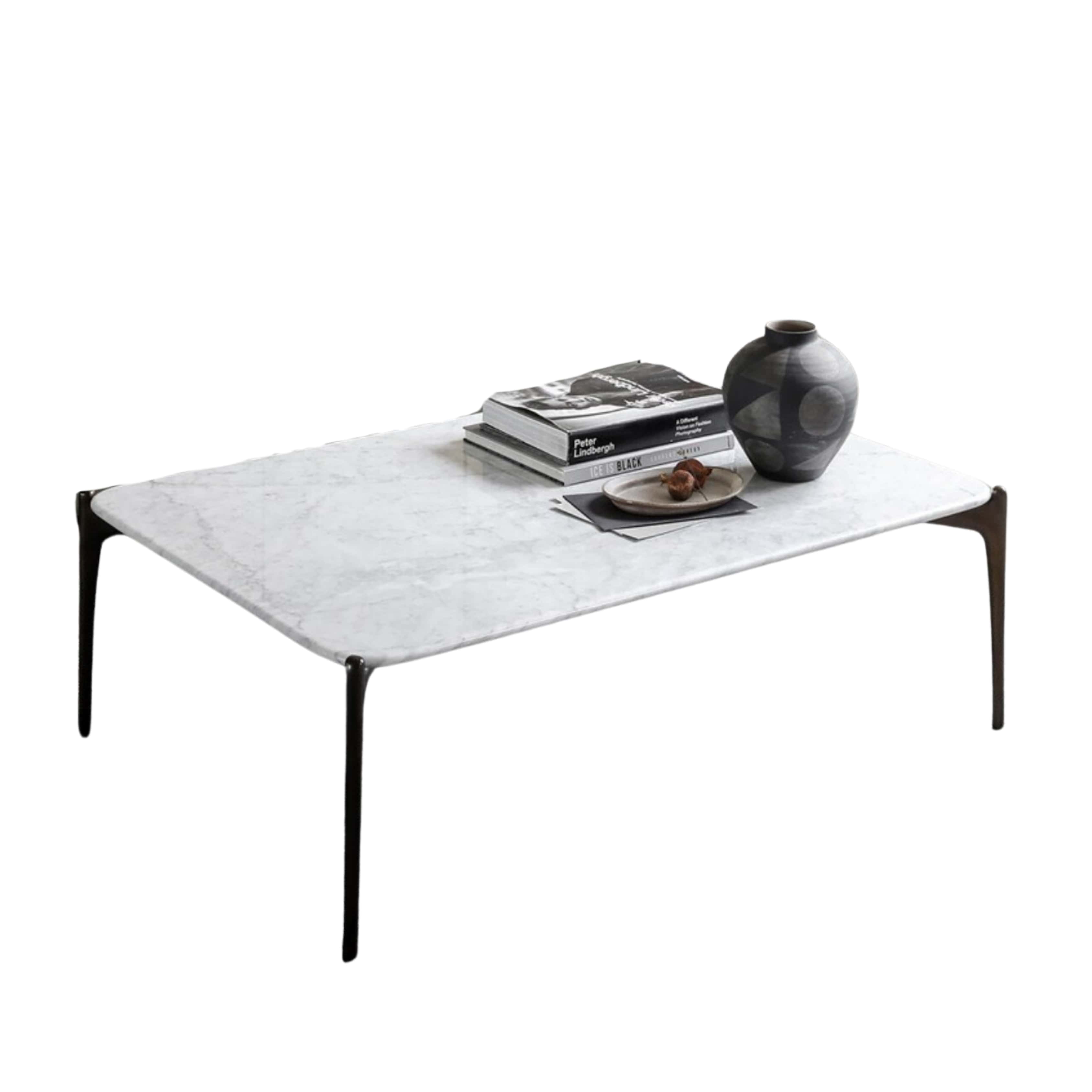 Bàn trà mặt đá cẩm thạch trắng Geo Marble Coffee Table chân đồng tại Anna Casa