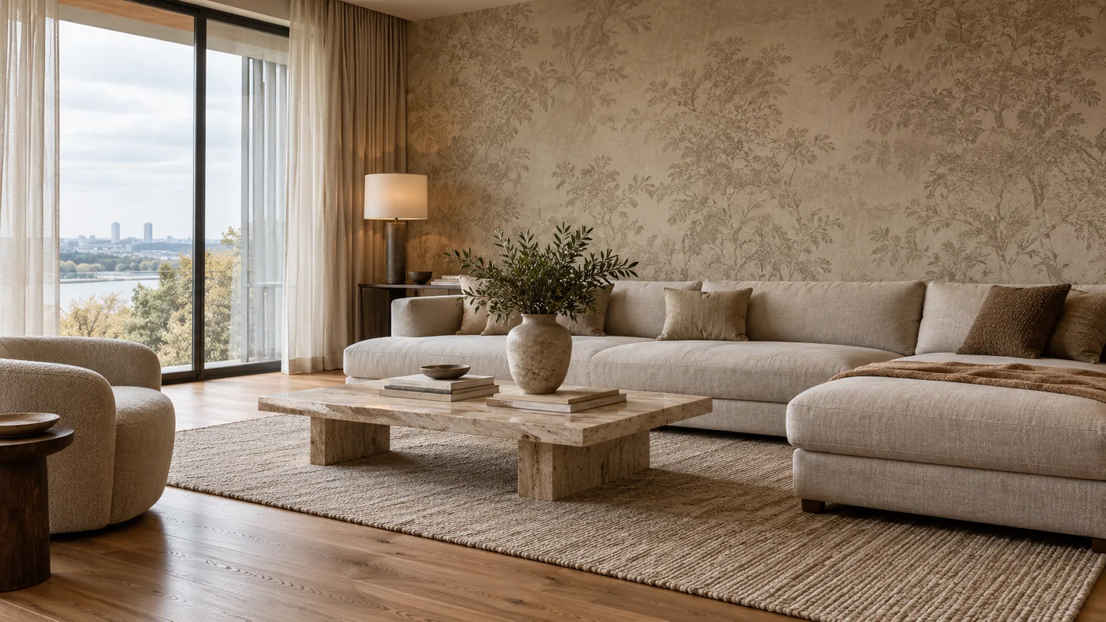 Giấy dán tường nhập khẩu cao cấp phòng khách biệt thự Anna Casa