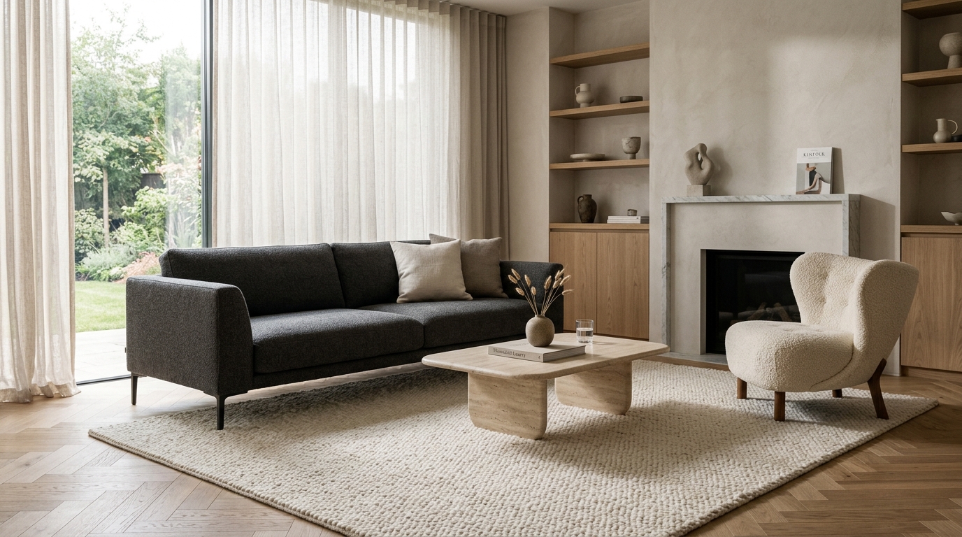 Quy tắc 2 chân trước trên thảm trải sàn len Bỉ phòng khách Anna Casa