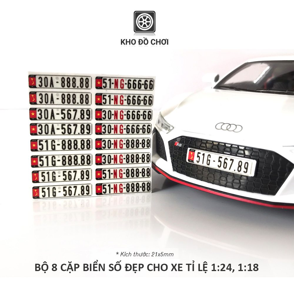 Bộ 8 cặp biển VIP cho mô hình xe hơi tỉ lệ 1:18 và 1:24