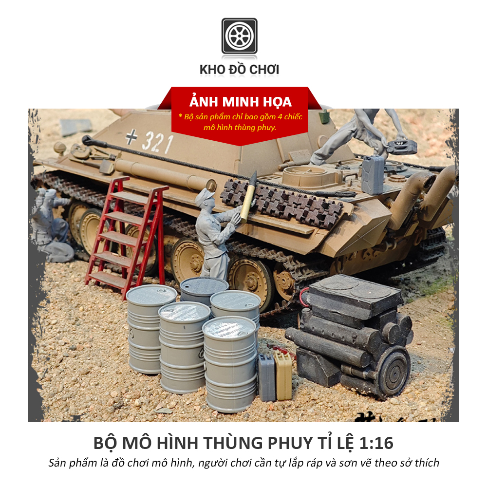 Bộ 4 chiếc mô hình thùng phuy 200L tỉ lệ 1:16 - German Military Fuel Drums