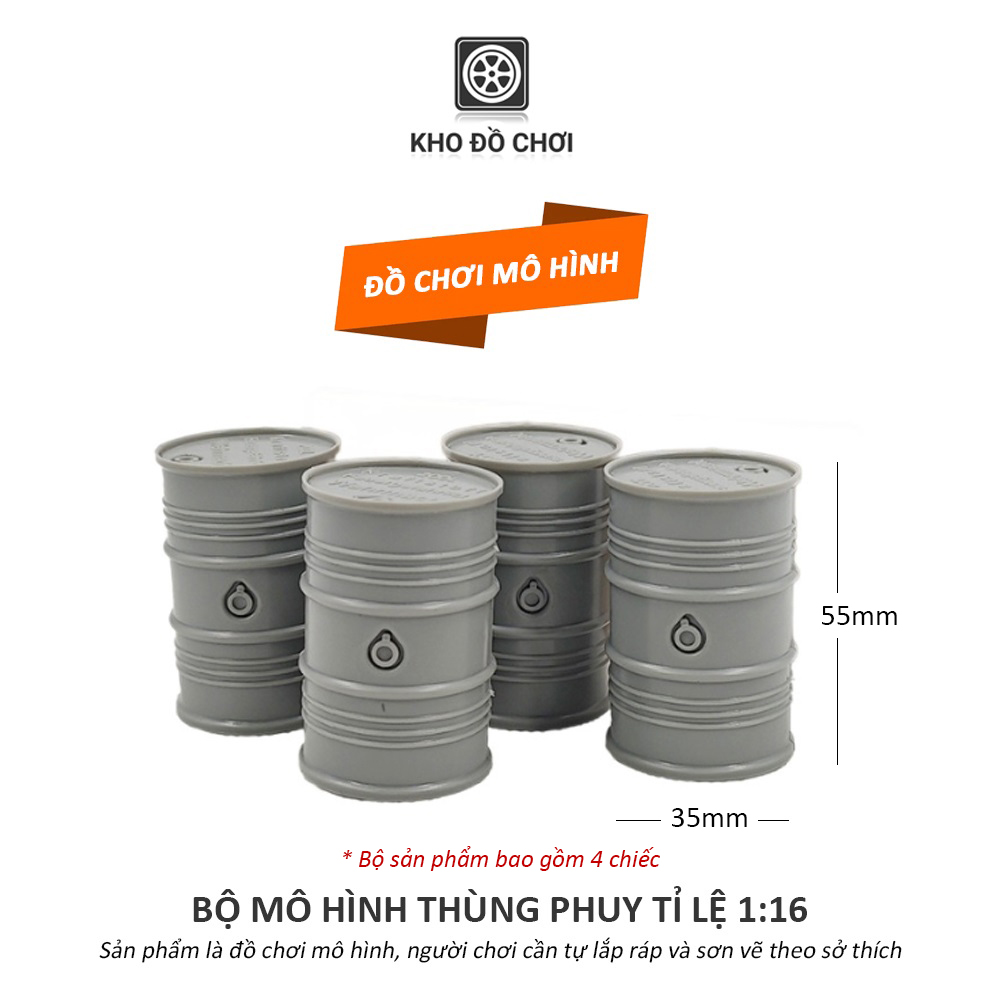 Bộ 4 chiếc mô hình thùng phuy 200L tỉ lệ 1:16 - German Military Fuel Drums