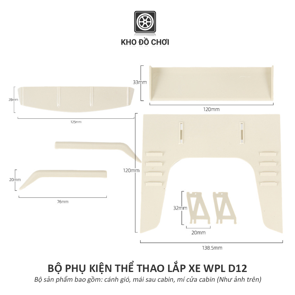 Bộ phụ kiện cánh gió thể thao lắp xe WPL D12 tỉ lệ 1:10 (Drift Racing Car)