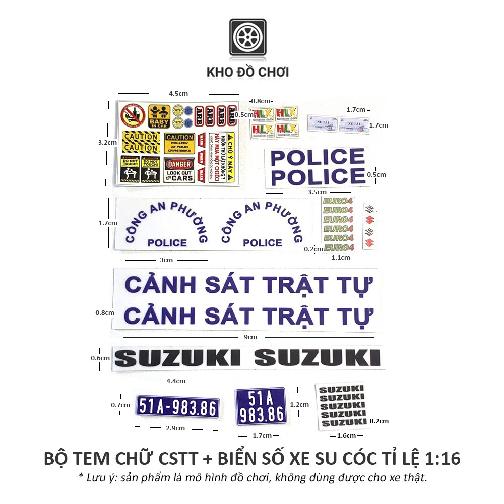 Bộ tem chữ CSTT & biển số dán xe WPL D12 tỉ lệ 1:16, 1:10