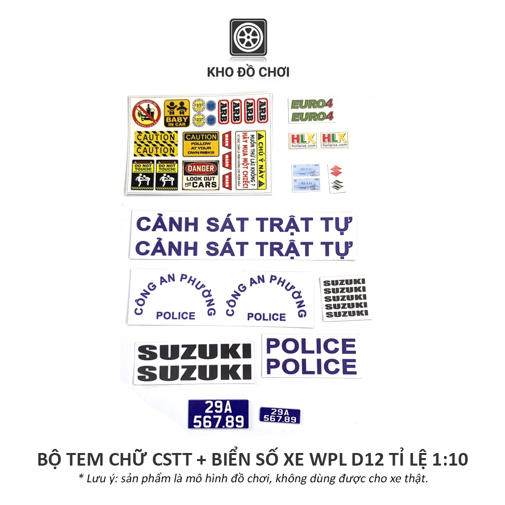 Bộ tem chữ CSTT & biển số dán xe WPL D12 tỉ lệ 1:16, 1:10