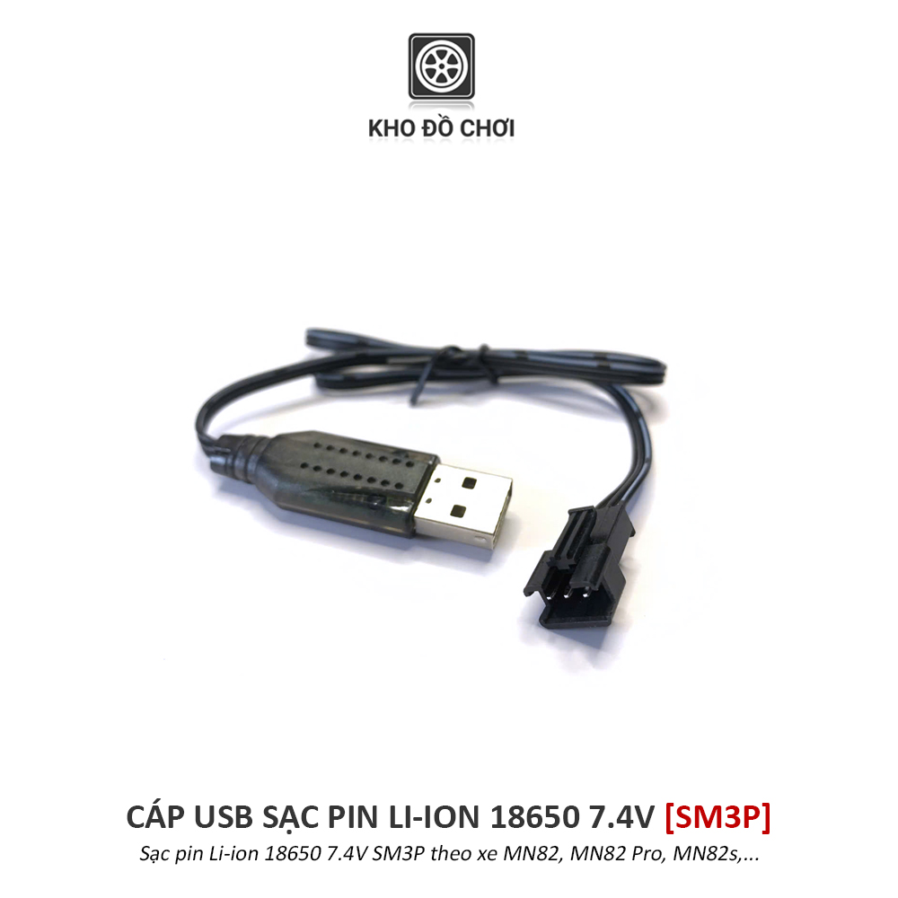 Cáp USB sạc pin Li-ion 18650 7.4V (SM 3P) - Sạc pin xe MN82, MN82pro, MN82s,...