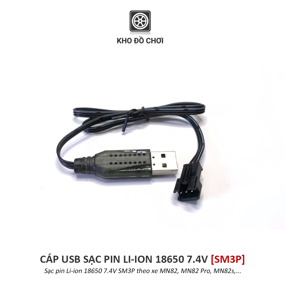 Cáp USB sạc pin Li-ion 18650 7.4V (SM 3P) - Sạc pin xe MN82, MN82pro, MN82s,...