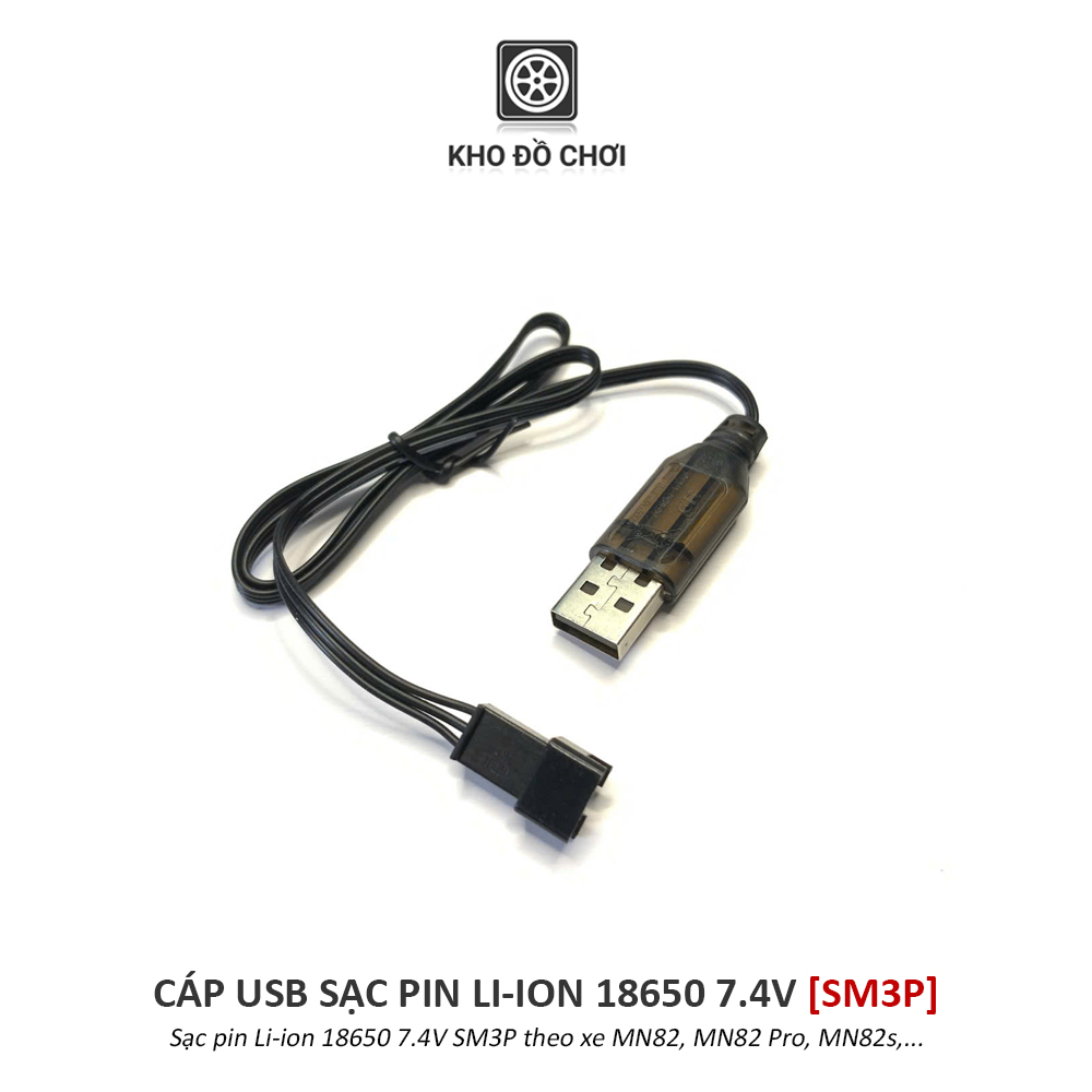 Cáp USB sạc pin Li-ion 18650 7.4V (SM 3P) - Sạc pin xe MN82, MN82pro, MN82s,...