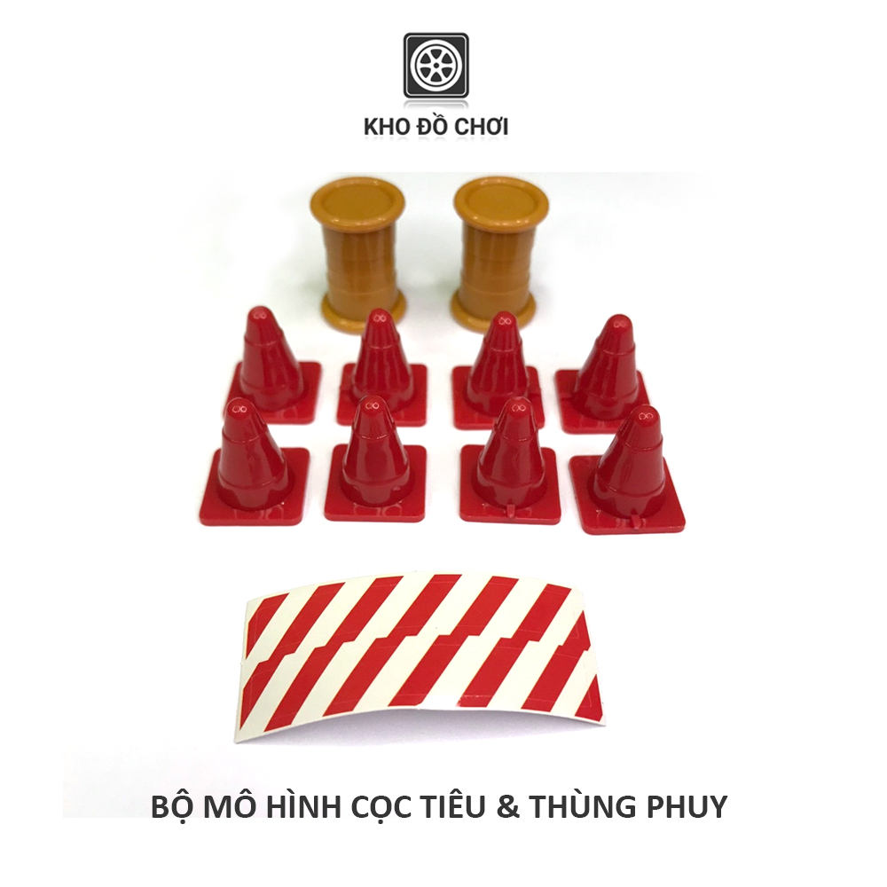 Bộ phụ kiện cọc tiêu giao thông và thùng phuy mô hình đồ chơi