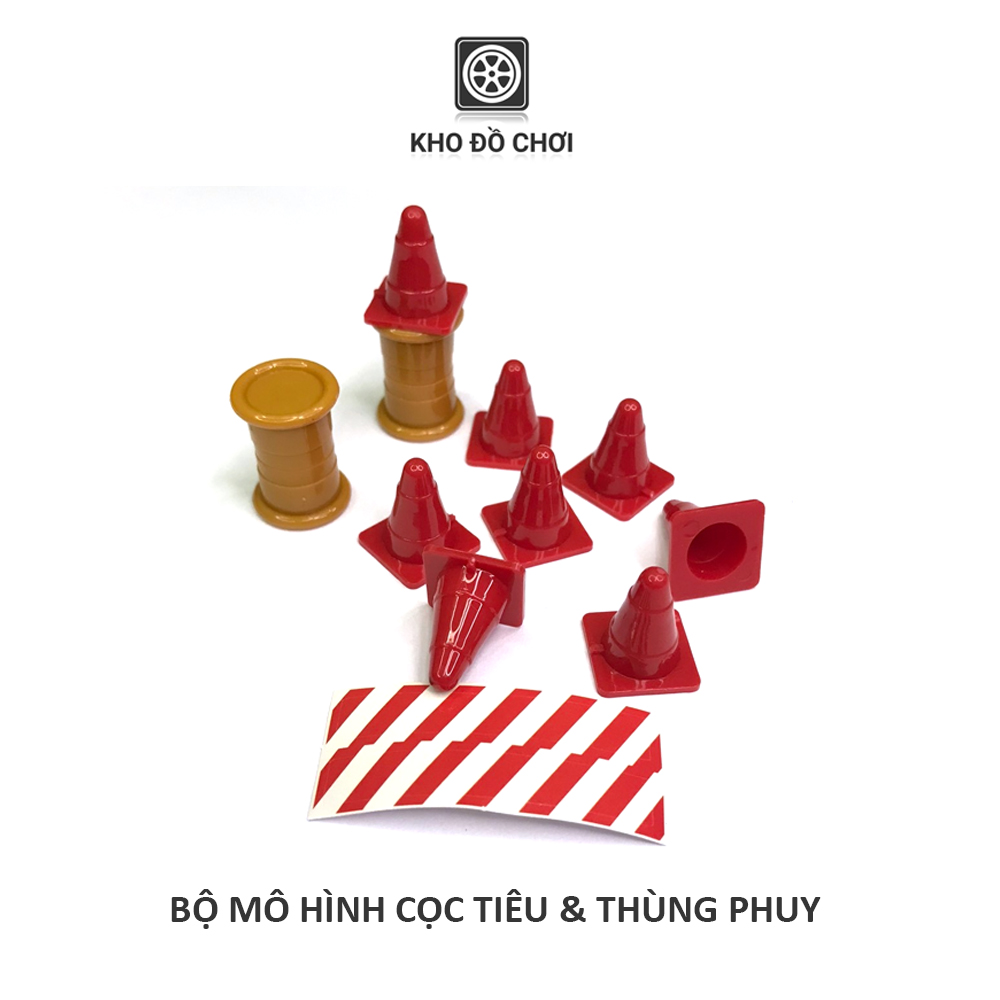 Bộ phụ kiện cọc tiêu giao thông và thùng phuy mô hình đồ chơi