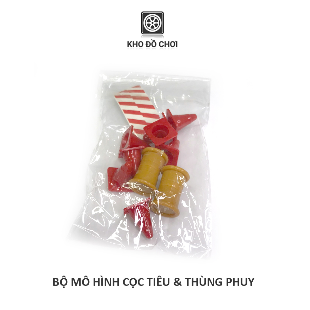 Bộ phụ kiện cọc tiêu giao thông và thùng phuy mô hình đồ chơi