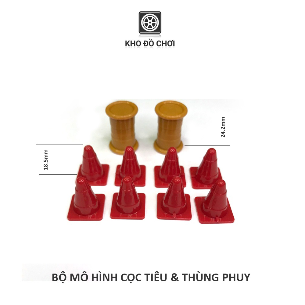 Bộ phụ kiện cọc tiêu giao thông và thùng phuy mô hình đồ chơi