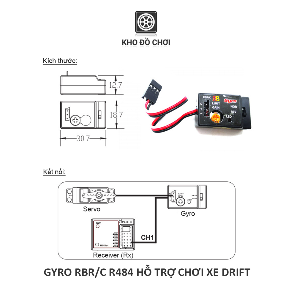 Gyro RBR/C R484M hỗ trợ lái Drift cho xe WPL D12, D22, D32, D42 tỉ lệ 1:10