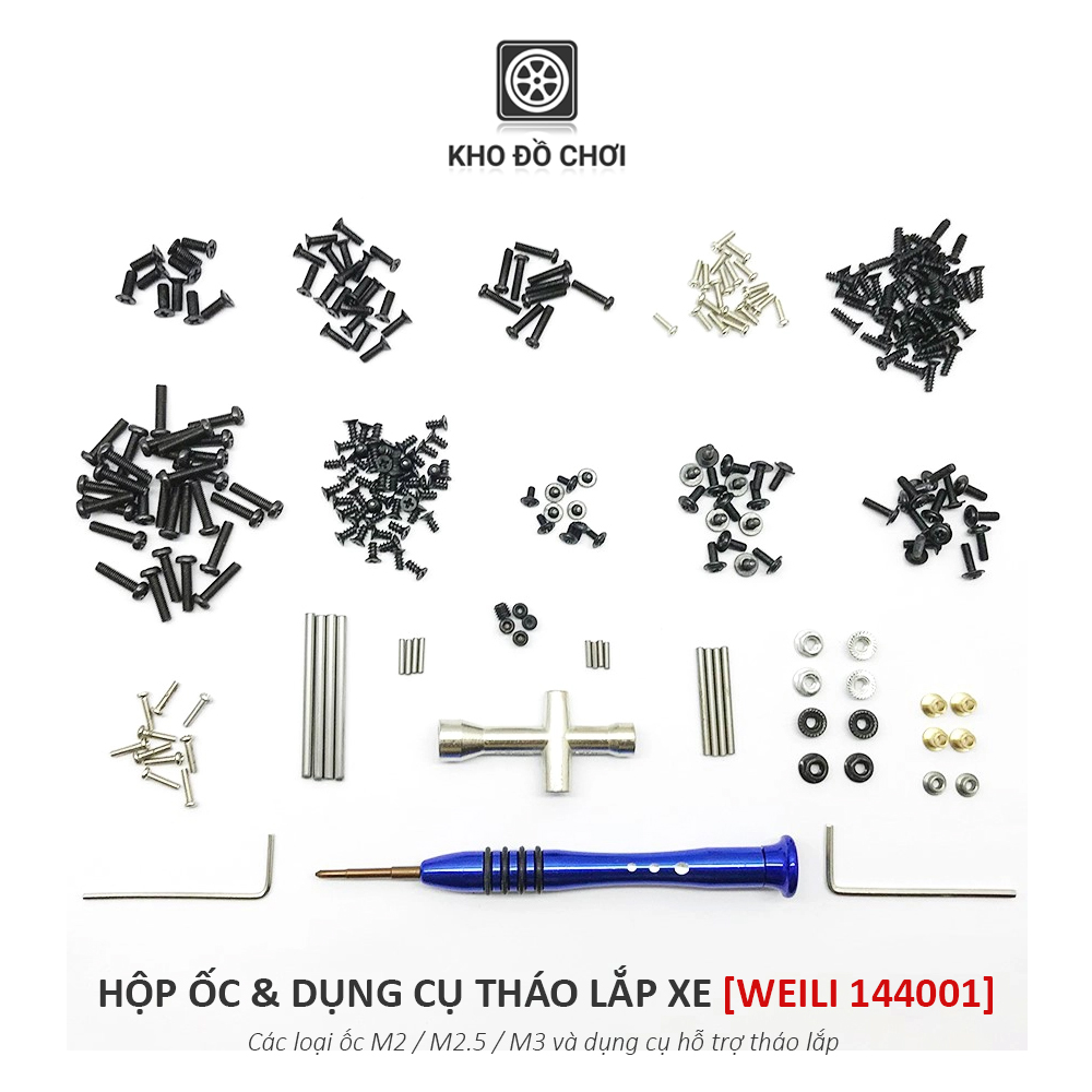 Hộp ốc vít và dụng cụ tháo lắp xe mô hình Weili 144001 tỉ lệ 1:14