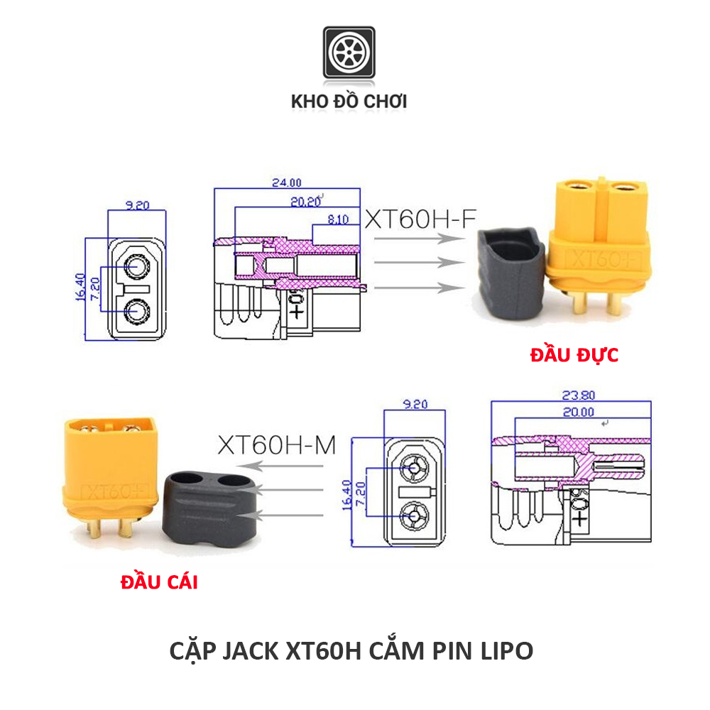 Cặp Jack XT60 XT60H cắm pin Lipo (Loại tốt có đế)