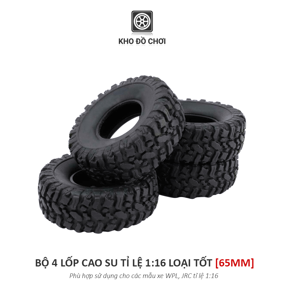 Bộ 4 chiếc lốp cao su lắp xe RC WPL, JJRC tỉ lệ 1:16 (Loại tốt)