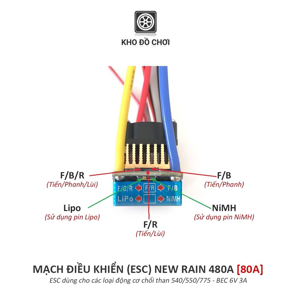 Mạch điều khiển ESC New Rain 480A (80A) - Động cơ chổi than 540/550/775