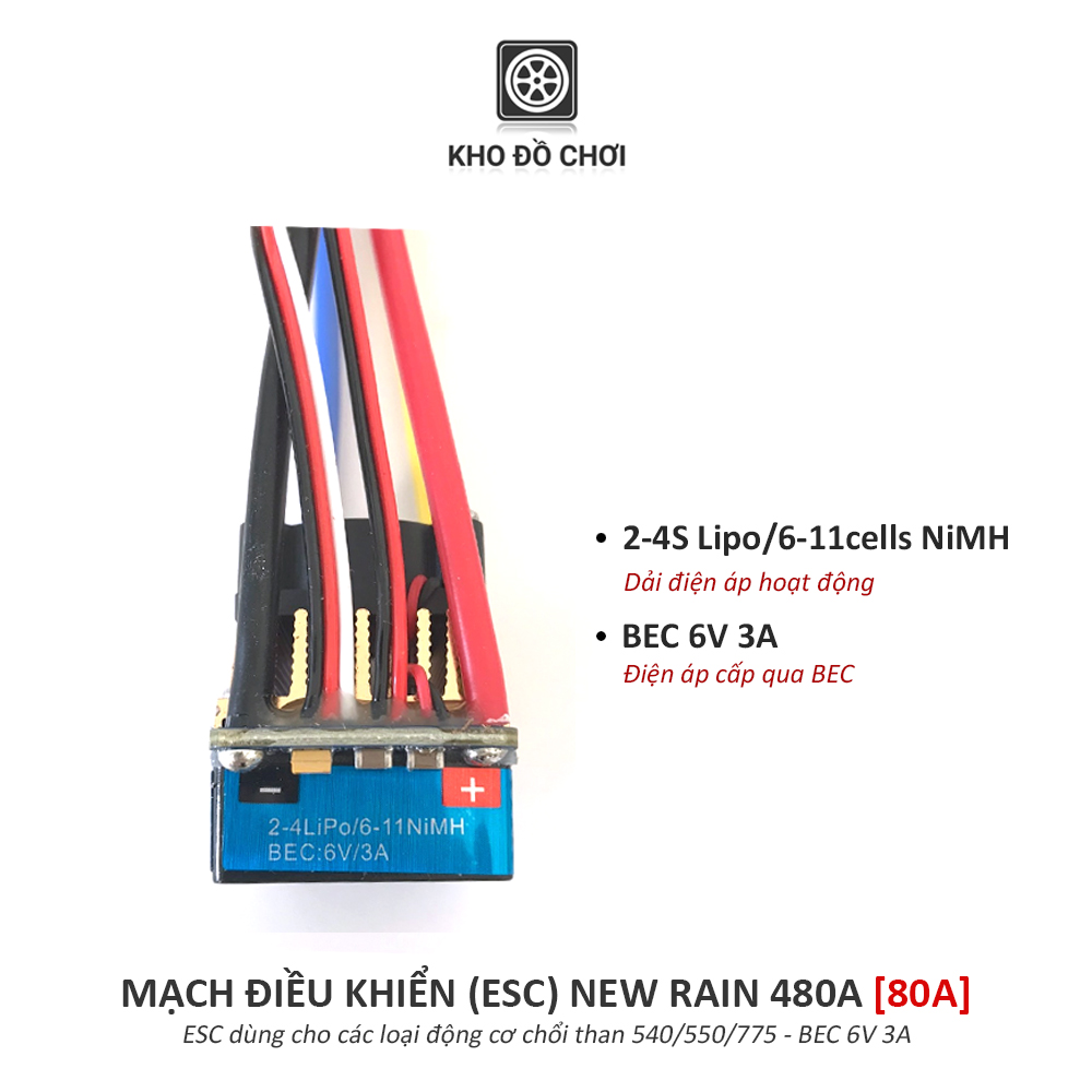 Mạch điều khiển ESC New Rain 480A (80A) - Động cơ chổi than 540/550/775