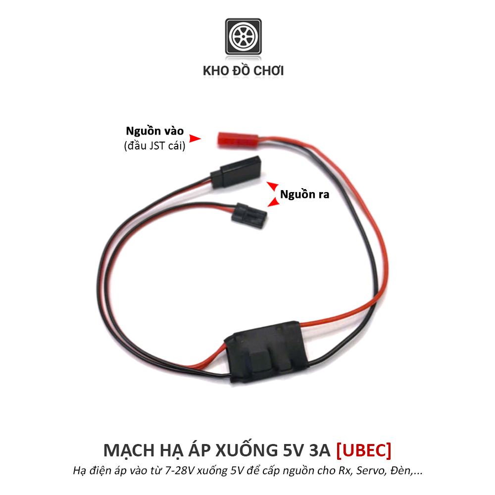 Mạch hạ áp nguồn điện 7-28V ra 5V 3A, jack cấp nguồn JST/T (UBEC)