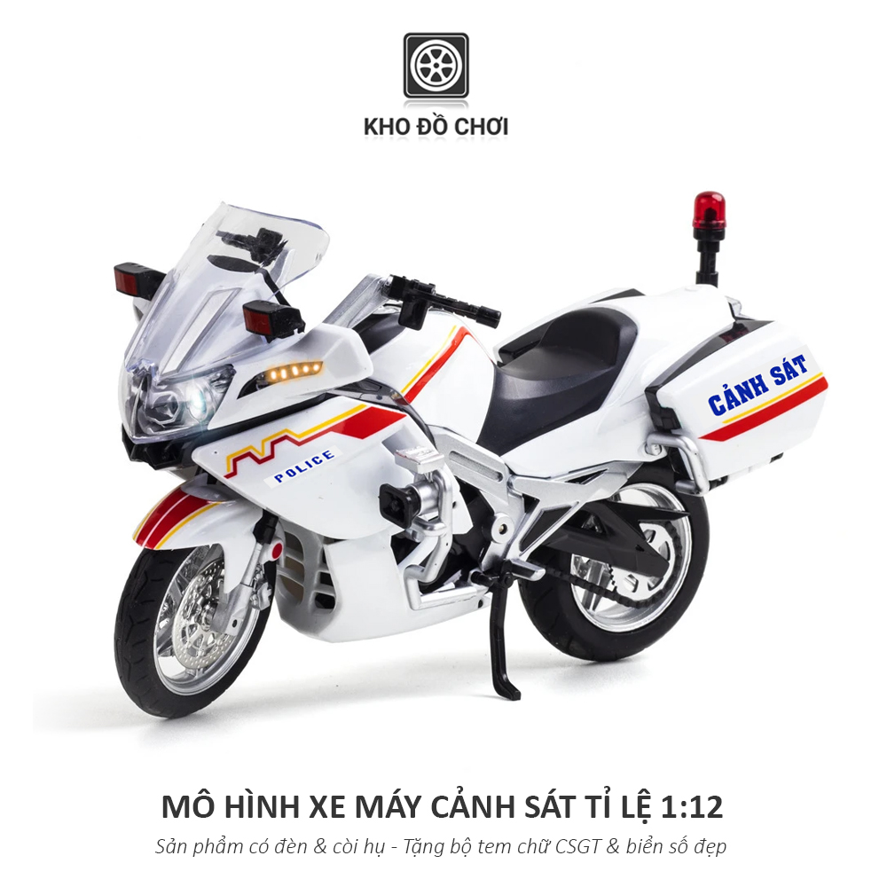 Mô hình xe Motor cảnh sát HYMOTO POLICE tỉ lệ 1:12 (Có đèn & Còi hụ)