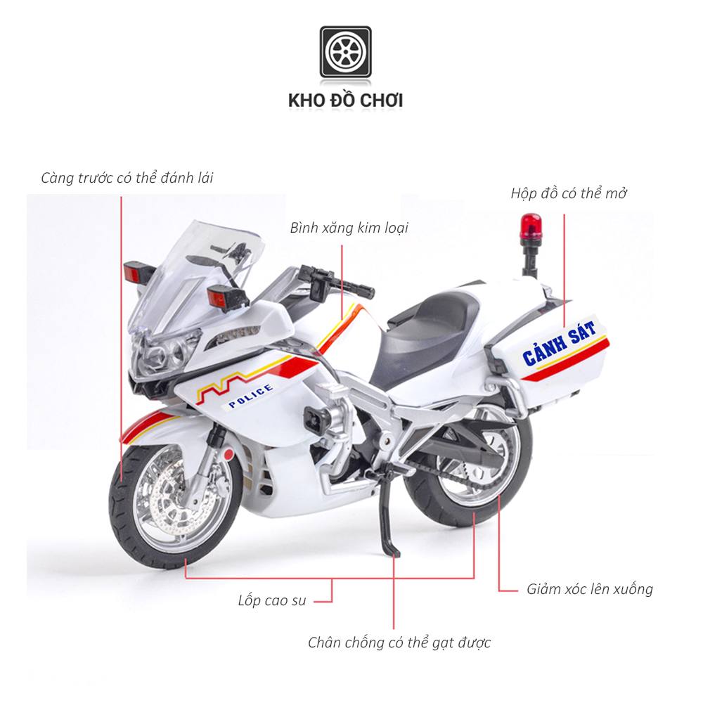 Mô hình xe Motor cảnh sát HYMOTO POLICE tỉ lệ 1:12 (Có đèn & Còi hụ)