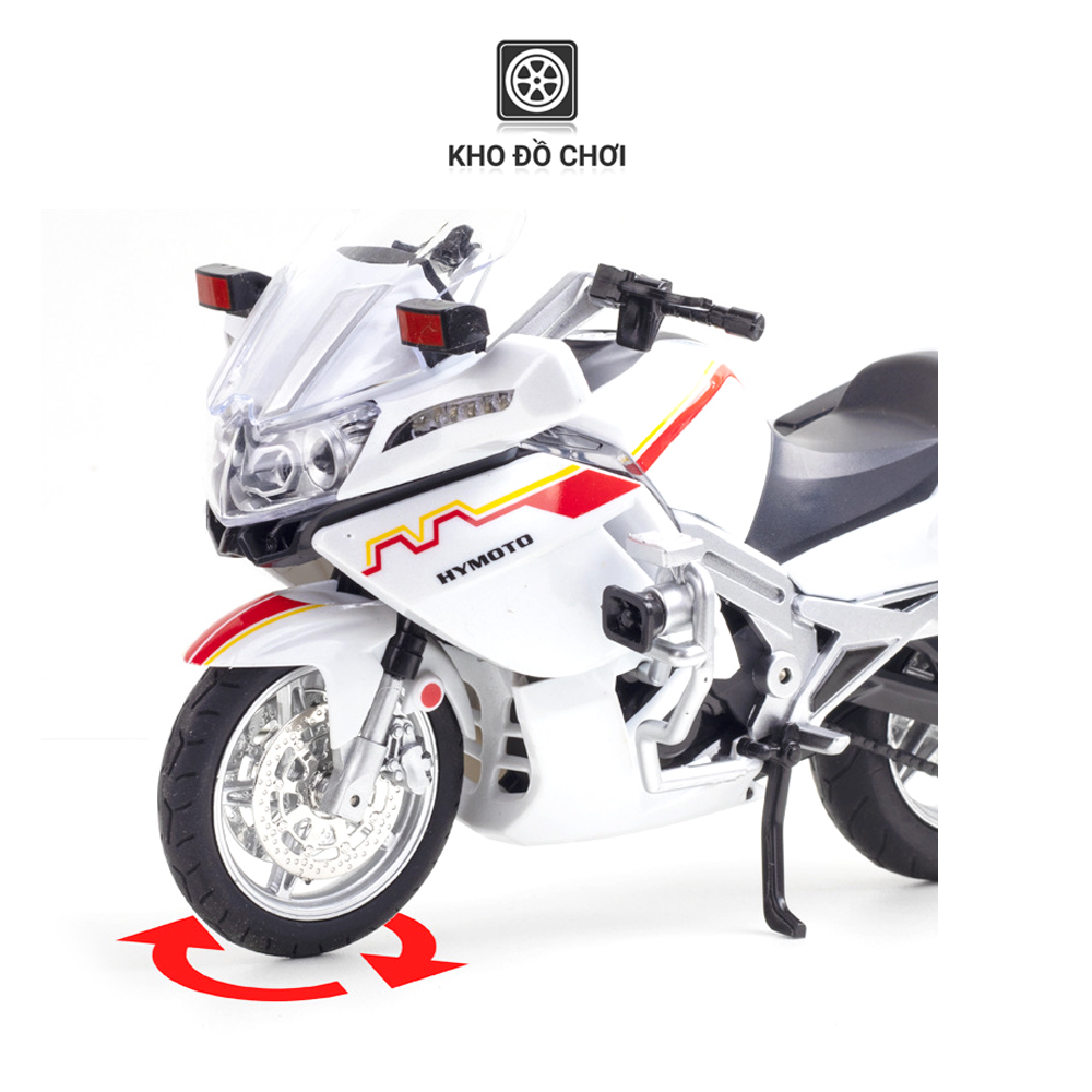 Mô hình xe Motor cảnh sát HYMOTO POLICE tỉ lệ 1:12 (Có đèn & Còi hụ)