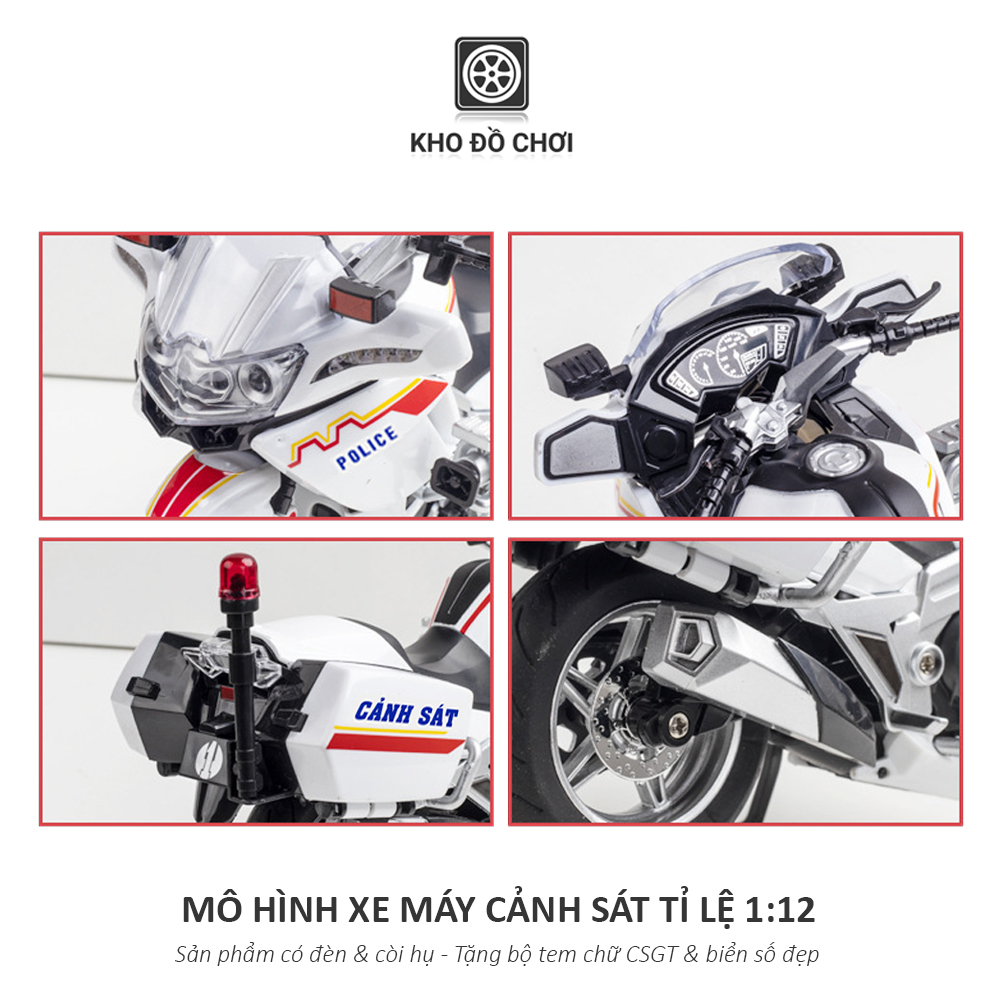 Mô hình xe Motor cảnh sát HYMOTO POLICE tỉ lệ 1:12 (Có đèn & Còi hụ)