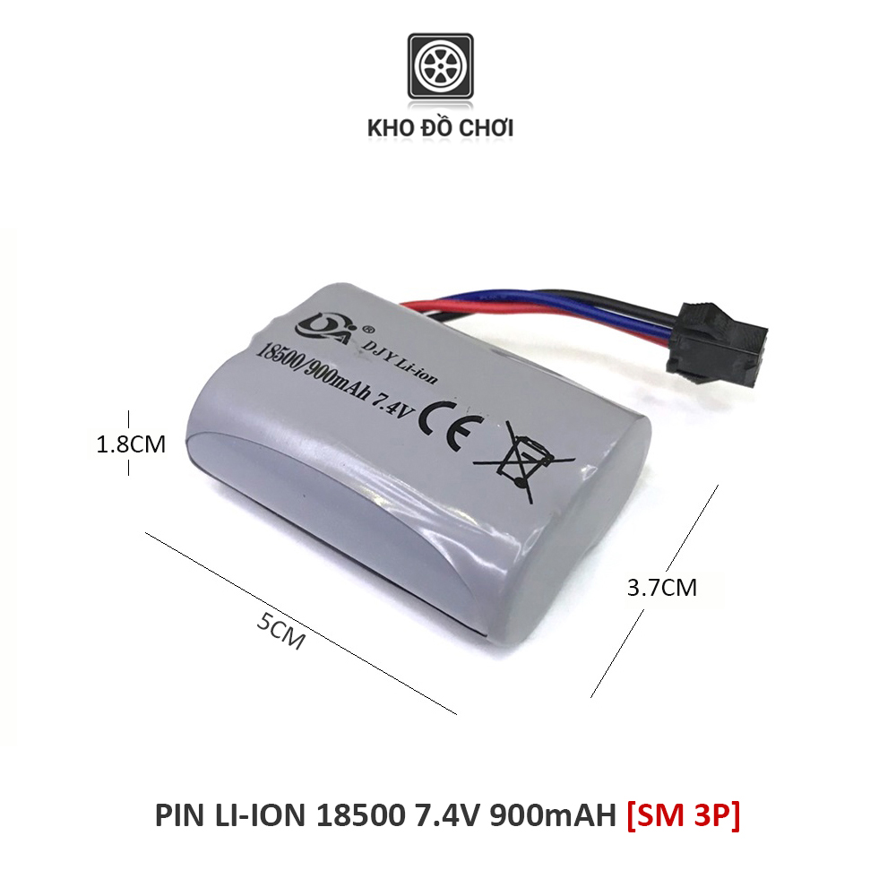 Pin Li-ion 18500 7.4v 900mAH Jack SM 3P