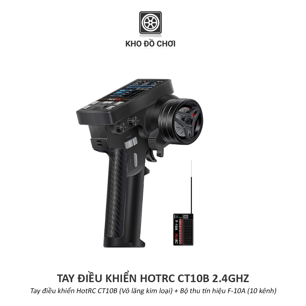 Tay điều khiển HotRC CT10B 2.4Ghz (10 Kênh, vô lăng kim loại)