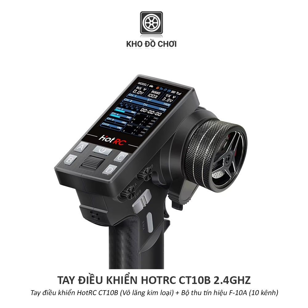 Tay điều khiển HotRC CT10B 2.4Ghz (10 Kênh, vô lăng kim loại)