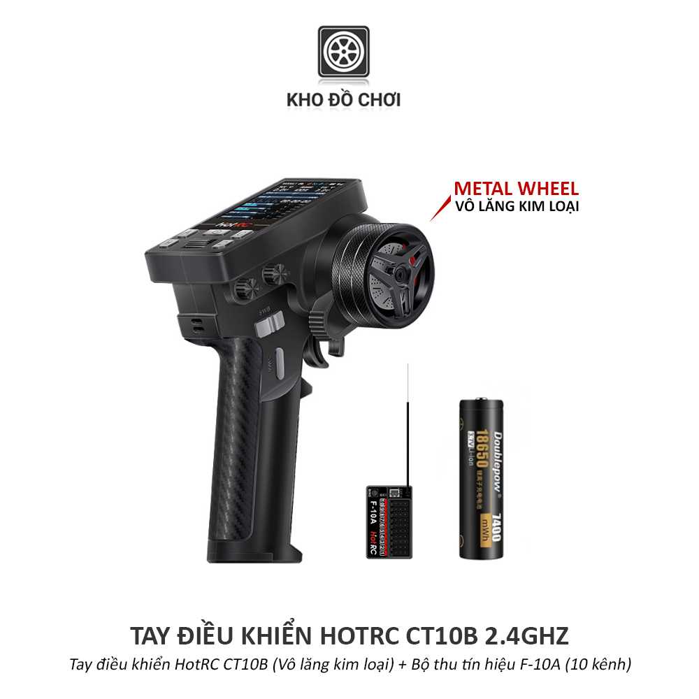 Tay điều khiển HotRC CT10B 2.4Ghz (10 Kênh, vô lăng kim loại)