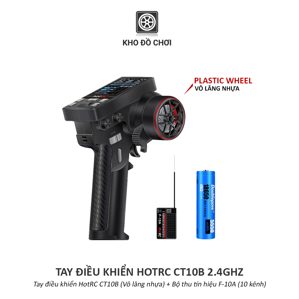Tay điều khiển HotRC CT10B 2.4Ghz (10 Kênh, vô lăng kim loại)