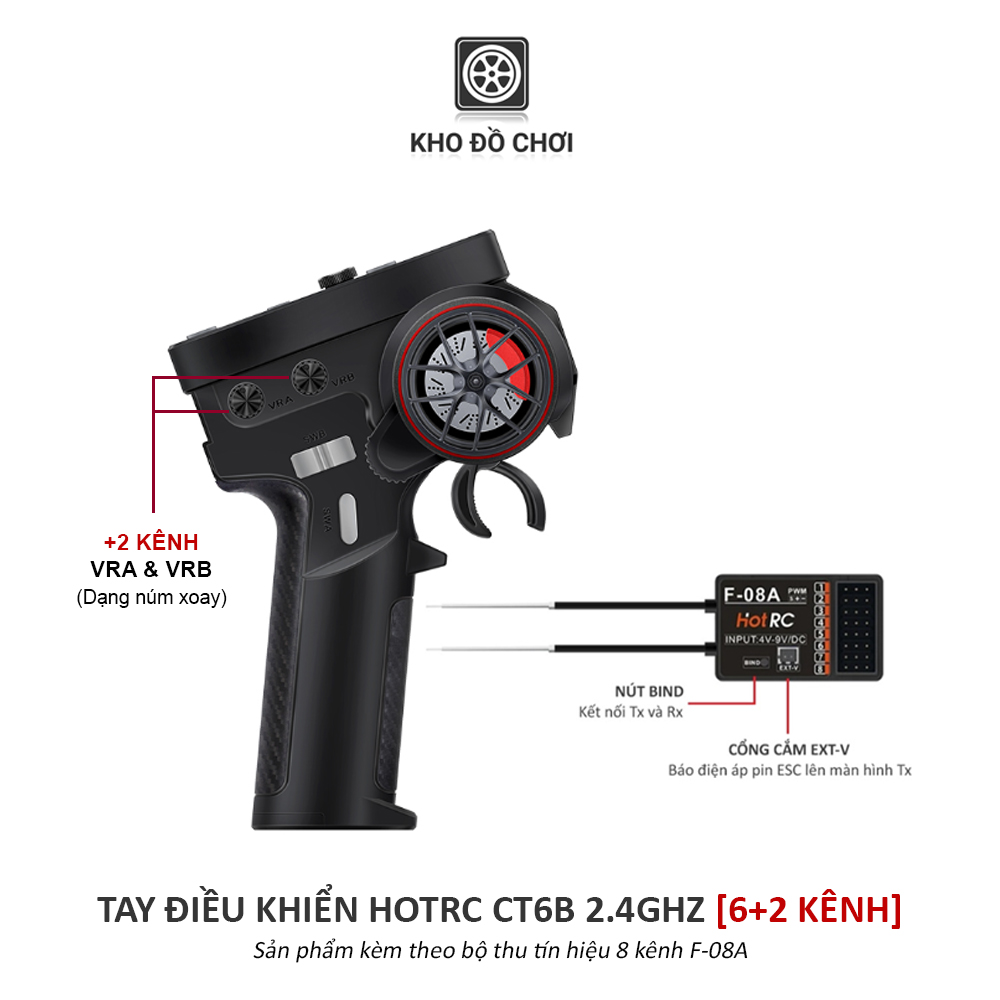 Tay điều khiển HotRC CT6B 2.4Ghz (6+2 Kênh)