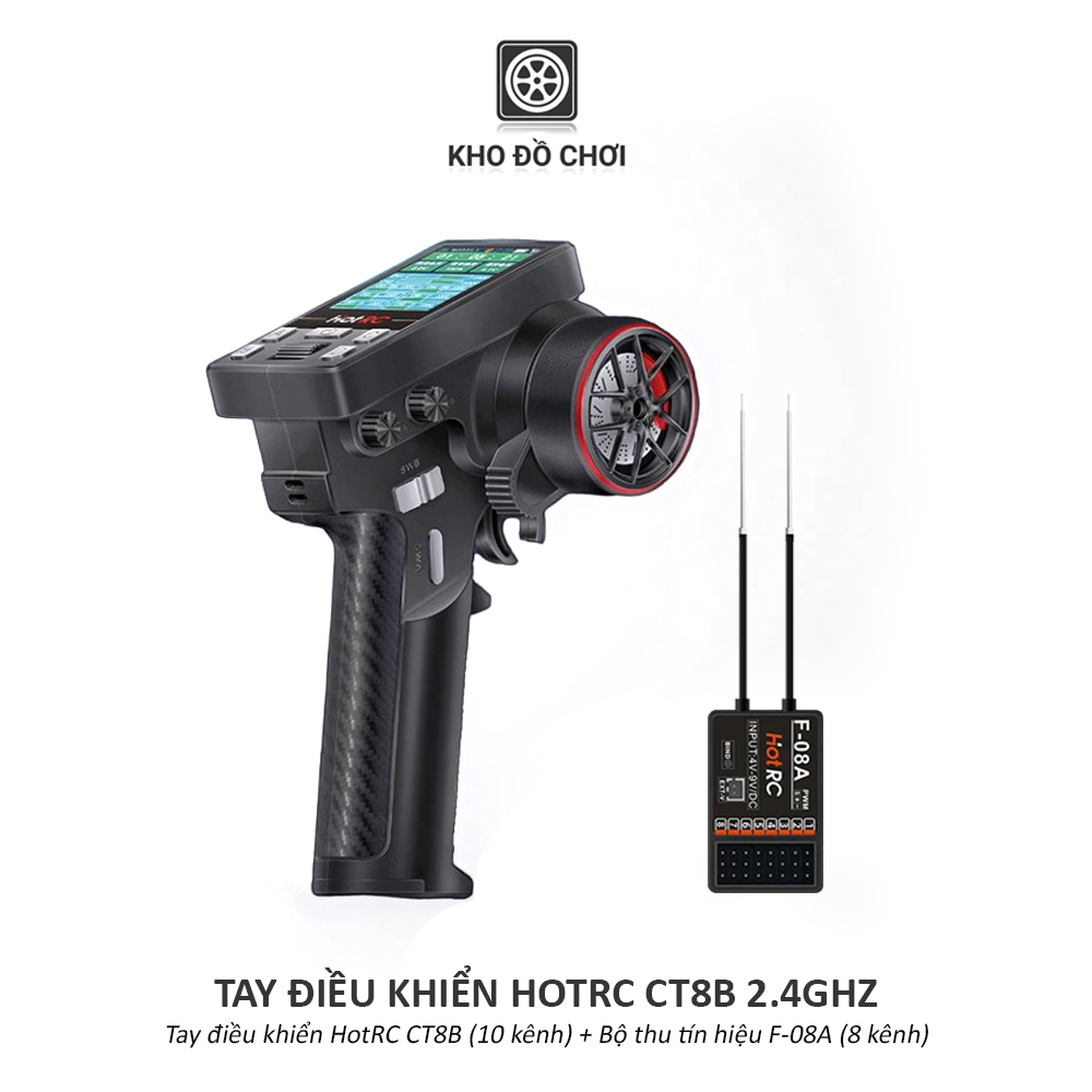 Tay điều khiển HotRC CT8B 2.4Ghz (Điều khiển 10 kênh + Bộ thu 8 kênh)