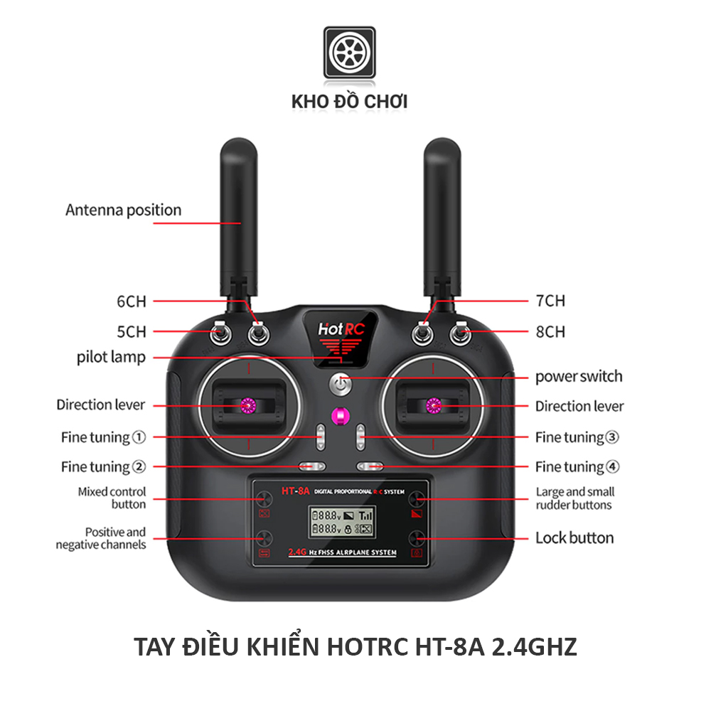 Tay điều khiển HotRC HT8A 2.4Ghz (8 kênh)