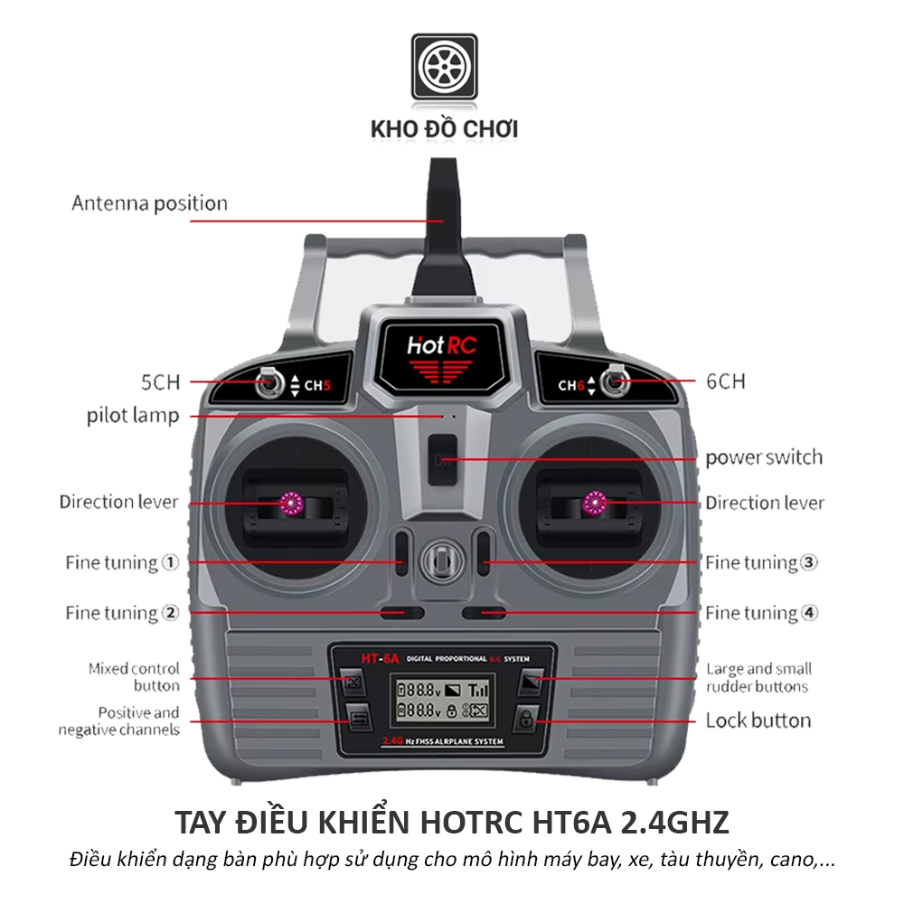Tay điều khiển HotRC HT6A 2.4Ghz (6 kênh)