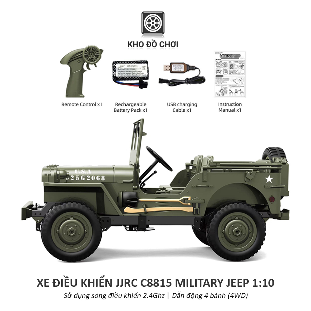 Ô tô điều khiển JJRC C8815 Military Jeep 4WD 1:10 - RTR [TẶNG BIỂN + STICKER]