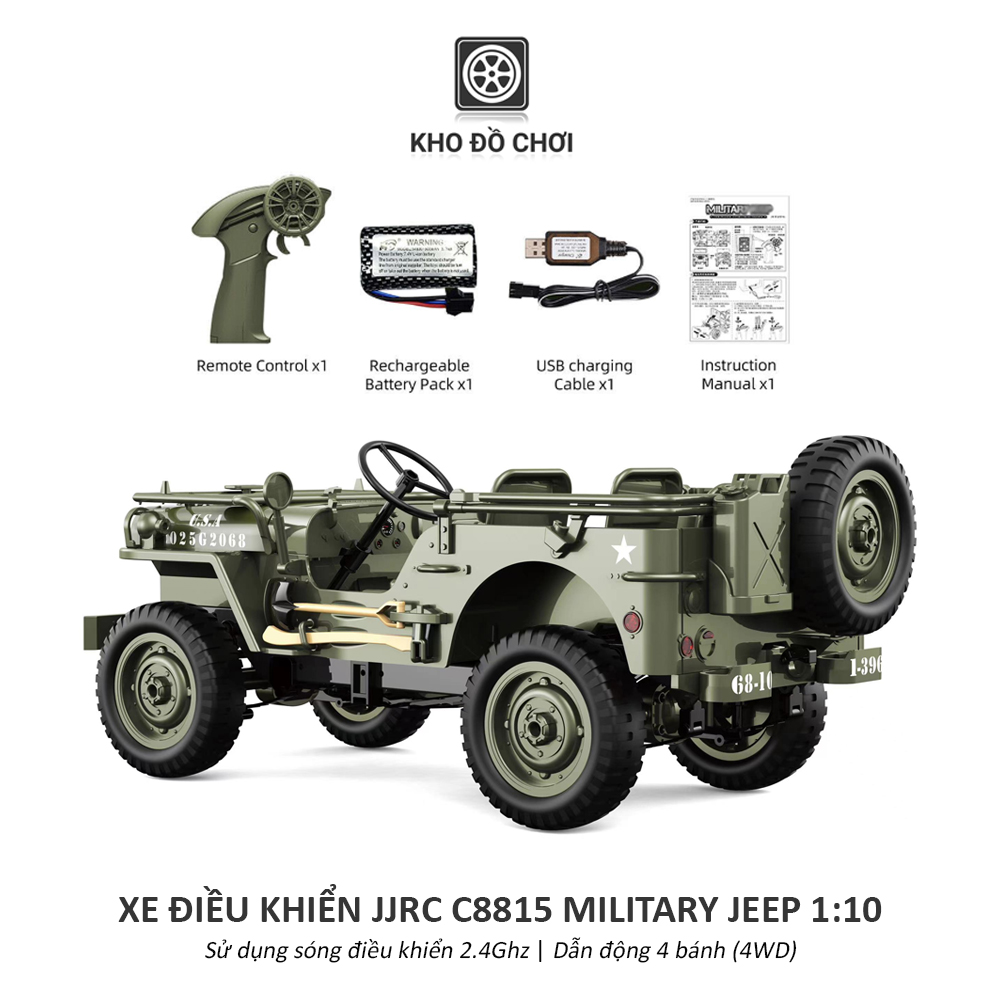 Ô tô điều khiển JJRC C8815 Military Jeep 4WD 1:10 - RTR [TẶNG BIỂN + STICKER]