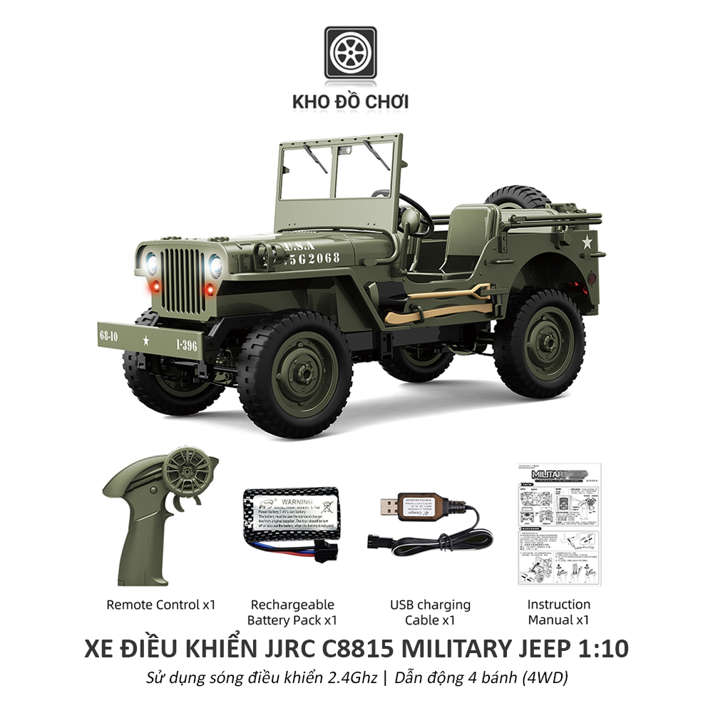 Ô tô điều khiển JJRC C8815 Military Jeep 4WD 1:10 - RTR [TẶNG BIỂN + STICKER]