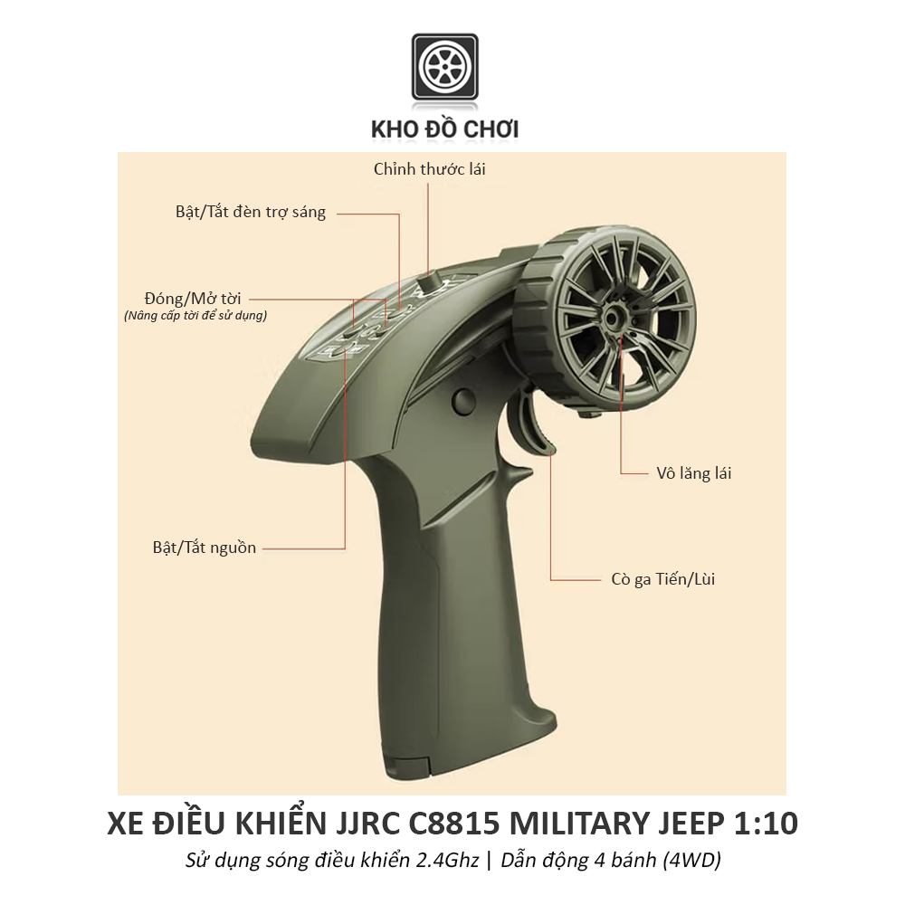 Ô tô điều khiển JJRC C8815 Military Jeep 4WD 1:10 - RTR [TẶNG BIỂN + STICKER]