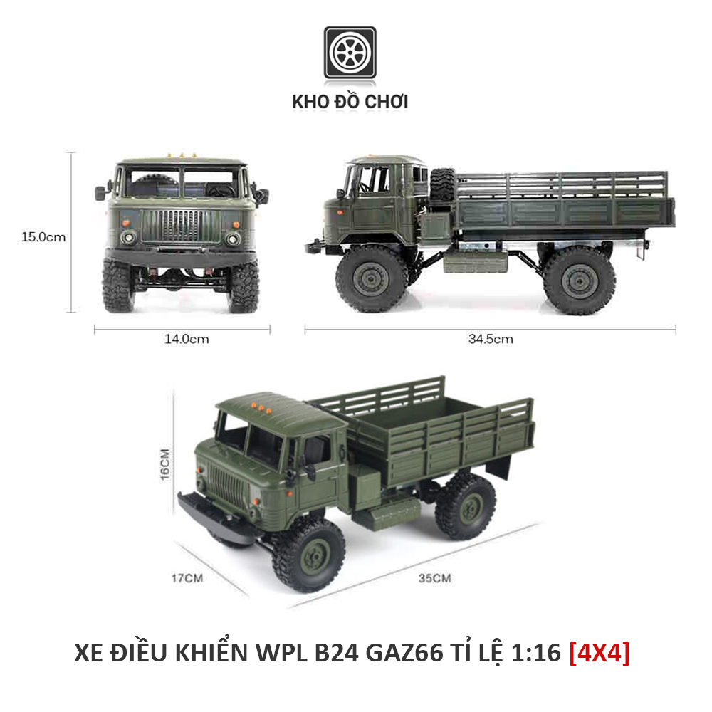 Ô tô điều khiển WPL B24 GAZ66 4x4 1:16 - RTR [TẶNG BIỂN + STICKER]