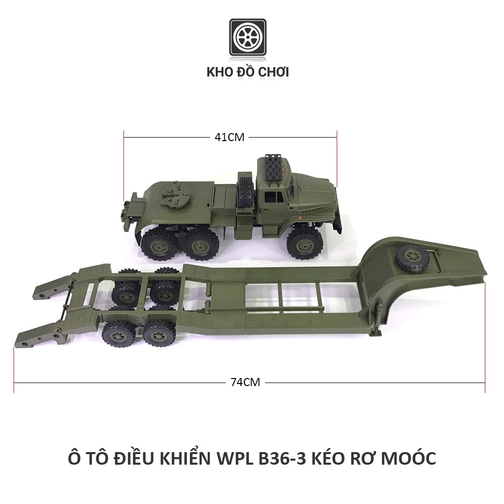 Ô tô điều khiển WPL B36-3 Ural Truck 6x6 kéo Semi Rơ moóc tỉ lệ 1:16 - RTR [TẶNG BIỂN + STICKER]