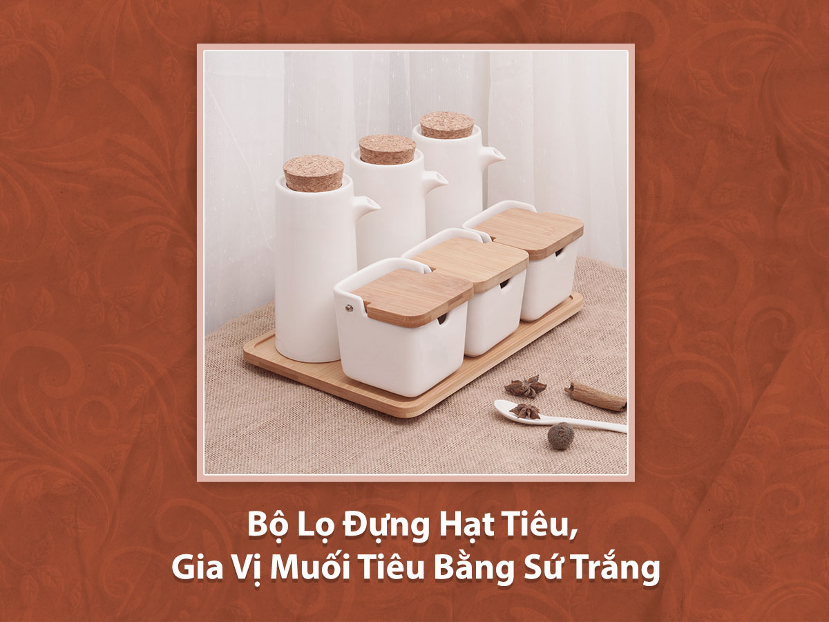 Bộ Lọ Đựng Hạt Tiêu, Gia Vị Muối Tiêu Bằng Sứ Trắng