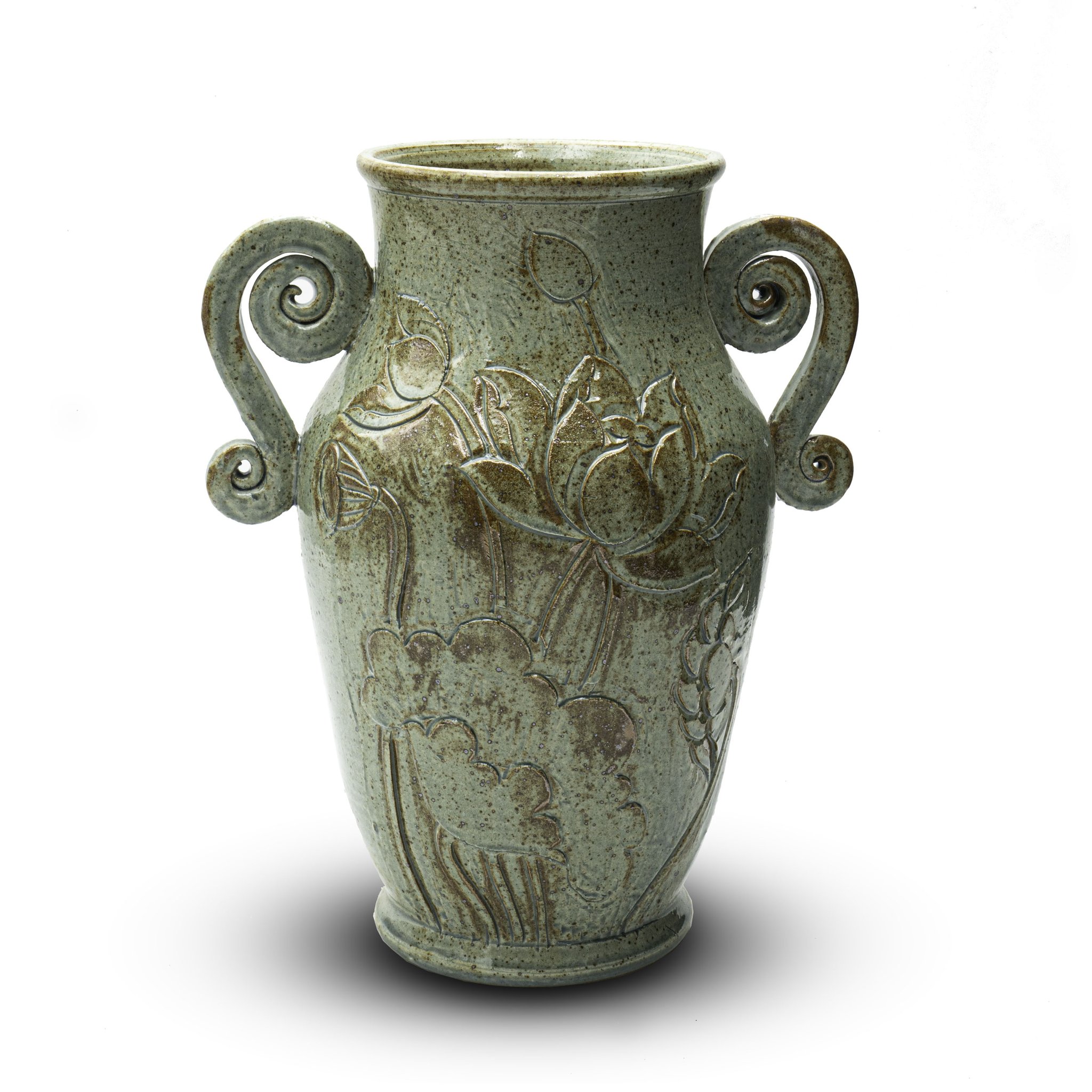 Bình Khắc Hoa Sen Có Tai